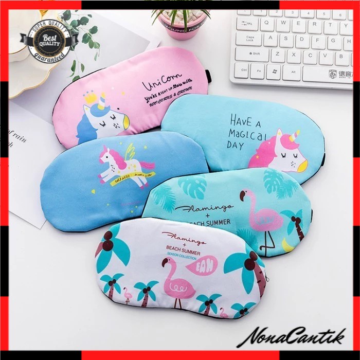 Penutup Mata Tidur anak lucu motif kartun unicorn gel biru masker mata