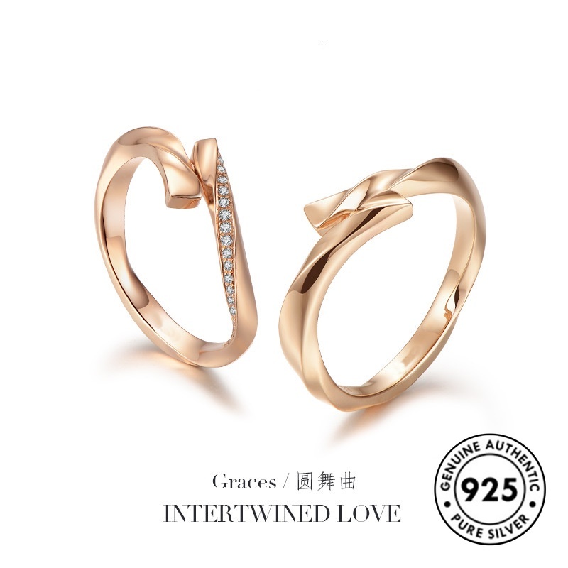 Cincin Pasangan Bahan S925 Silver Warna Rose Gold