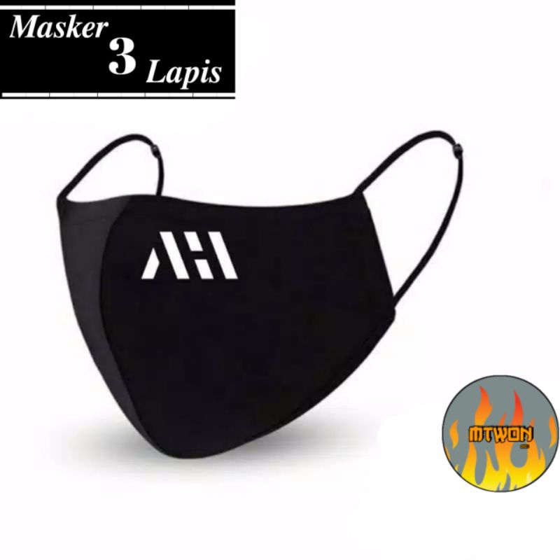 Masker AHHA/ATTA / black 3ply Earloop headloop / pria wanita dewasa / masker hitam kain 3 lapis