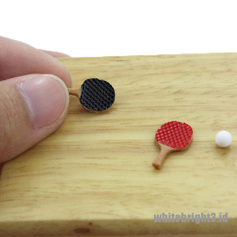 (white3) Miniatur ping pong paddle diy Skala 1: 12 Untuk Dekorasi Rumah Boneka