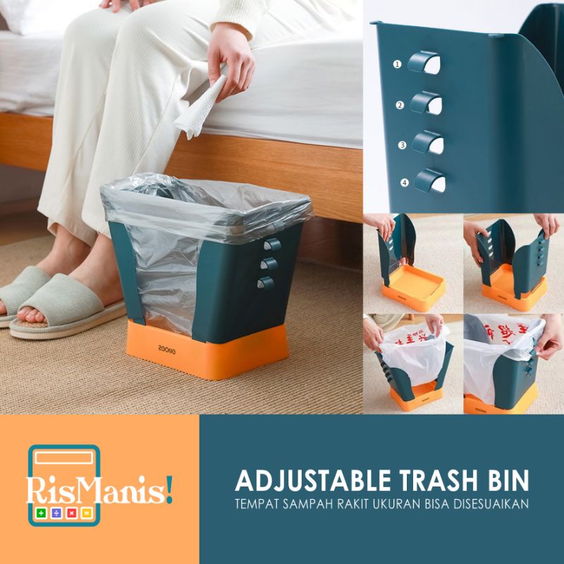 ADJUSTABLE TRASH BIN - Tempat Sampah Rakit 4 Pengait Tong Ukuran Sesuai Kantong Plastik Kresek Dapur