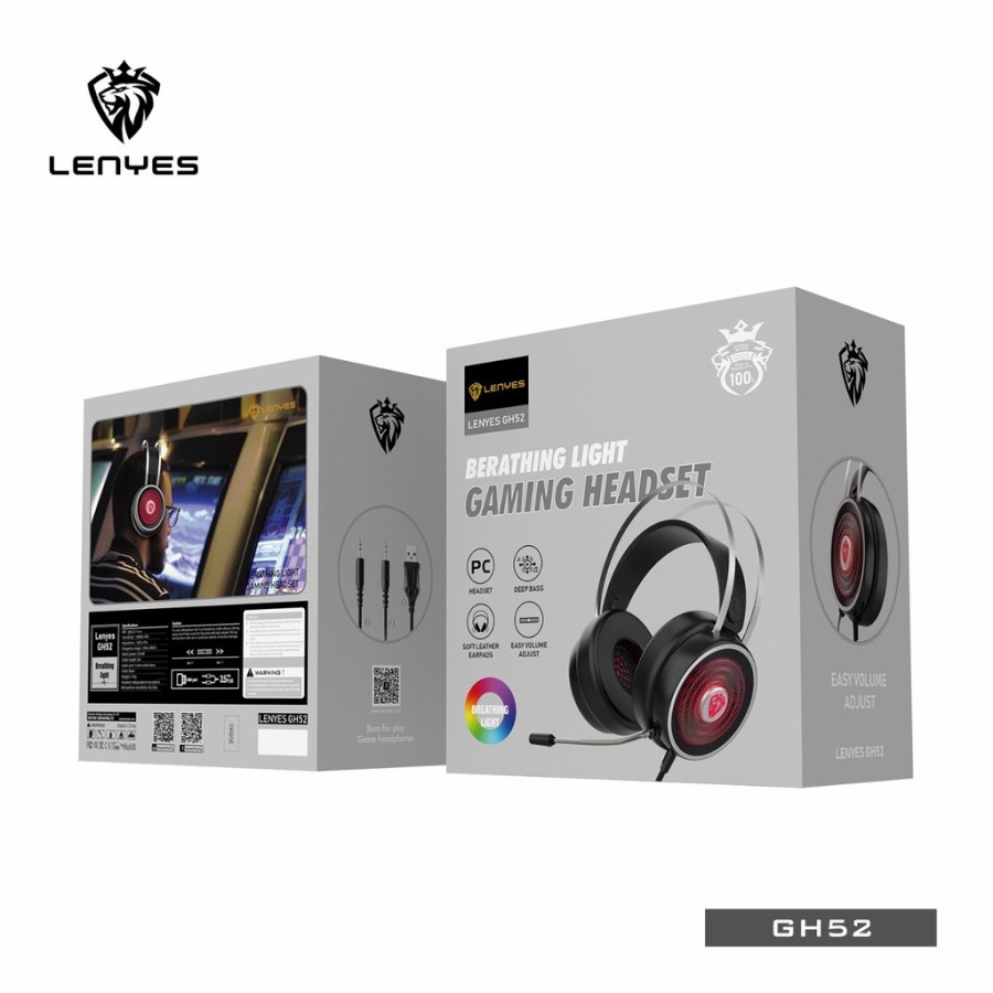 FG HEADSET GAMING LENYES GH52 BREATHING LIGHT DEEP BASS HEADPHONE GH-52