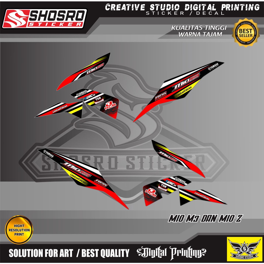 COD-VARIASI MOTOR YAMAHA MIO M3 MIO Z STRIPING/STIKER RACING VARIASI HITAM MERAH STYLE