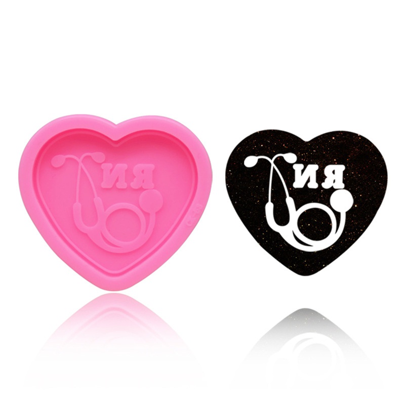 SIY  Shiny Glossy Doctor Stethoscope Love Heart Shape Keychain Silicone Resin Mold