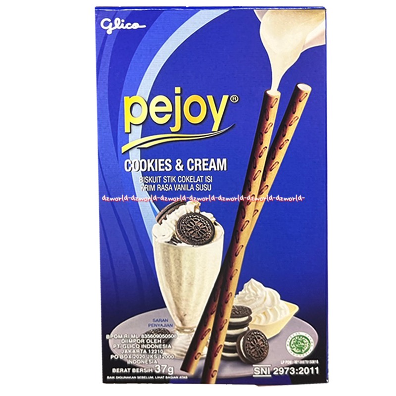 Pejoy Cookies &amp; Cream Biskuit Stik Cokelat Isi 37gr Glico Pejoi Krim Rasa Vanila Susu Vanilla Biscuits Sticks Stick Biskuit Lurus Pejjoy Putih