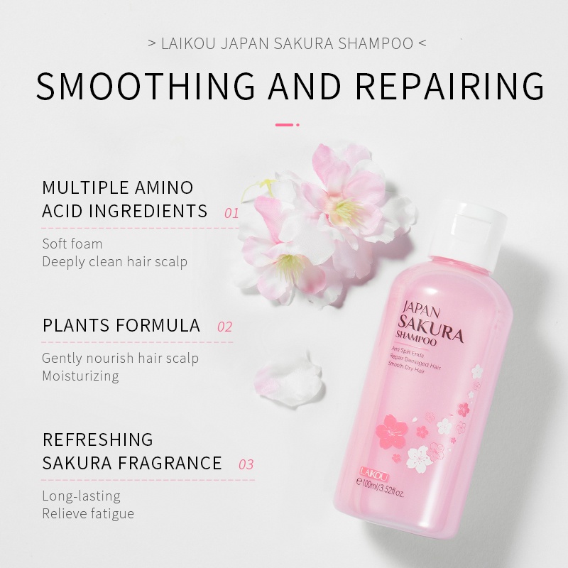 LAIKOU Japan Sakura Shampoo Membersihkan Mengontrol Minyak Memperbaiki Rambut Rusak 100ml