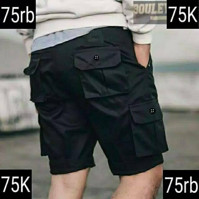 Bisa Pembayaran COD Celana Kargo Pendek Pria / Cargo Pendek Black Cream Mocca Grey