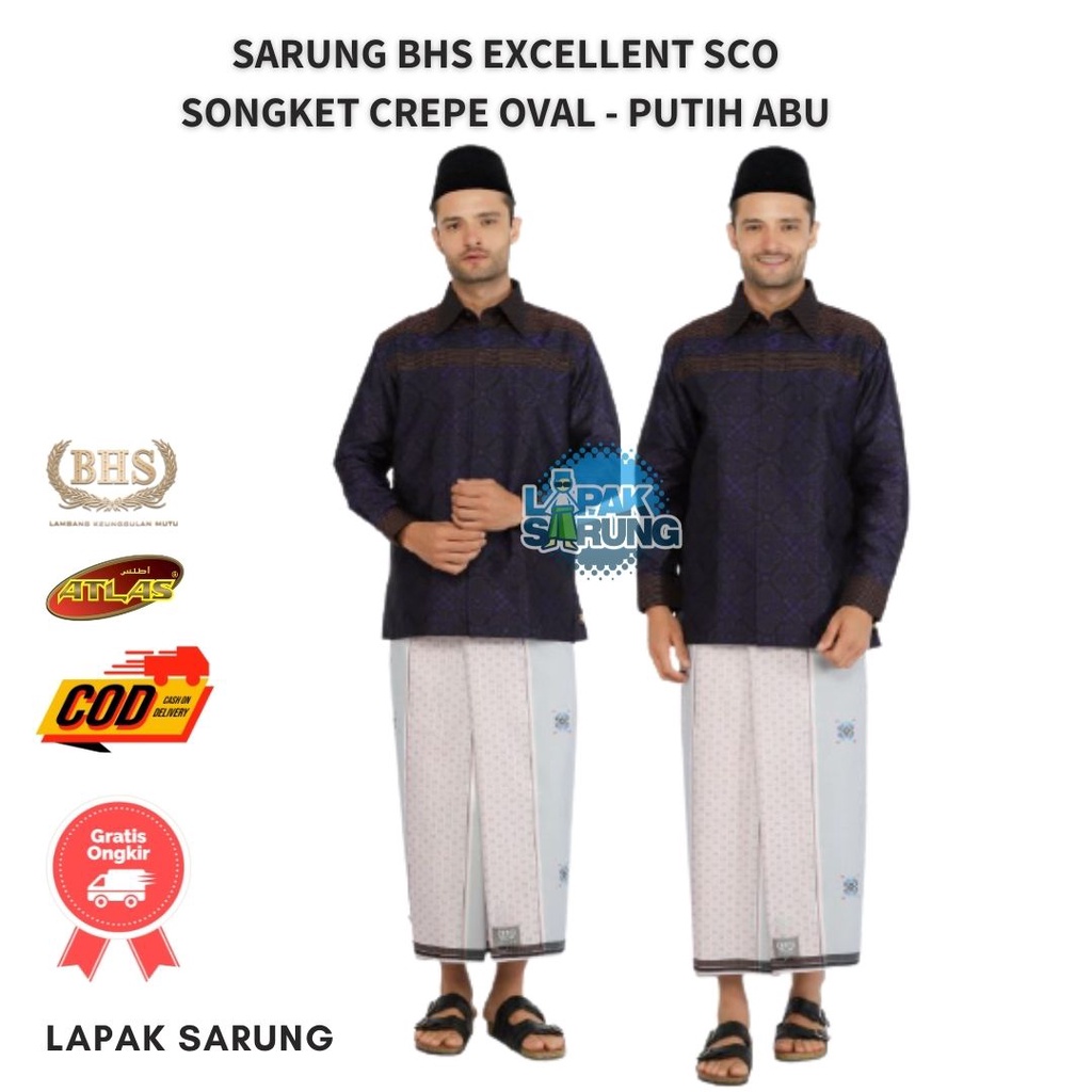 Sarung BHS Excellent Silver Motif SCO Songket Crepe Oval Putih Abu