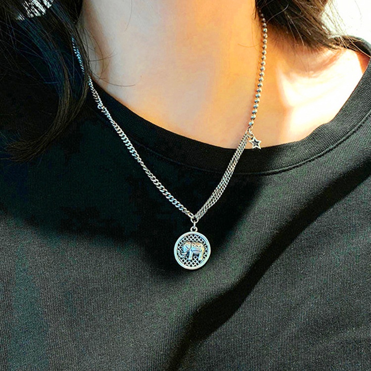Ins gaya dingin wajah tersenyum kalung populer Net Merah Gajah bulat kalung kepribadian wanita retro