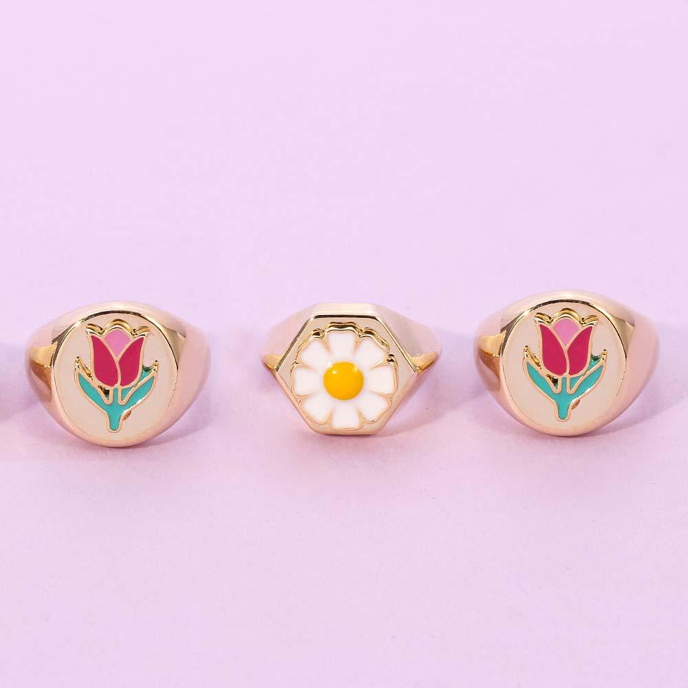 Mxbeauty Cincin Logam Wanita Lucu Hati Tulip Korea Daisy Perhiasan Fashion