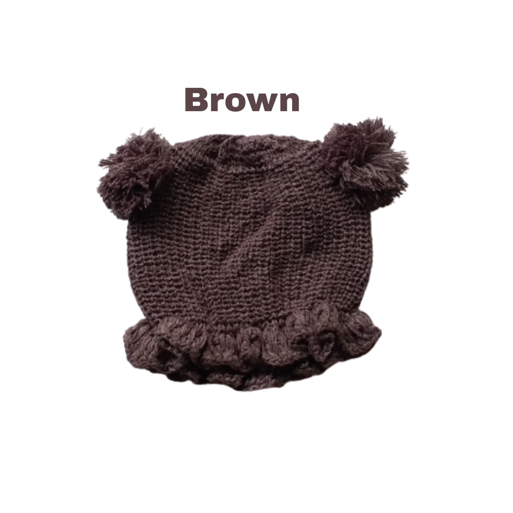 ho KUPLUK RUFFLE PLAIN (F) Topi Anak Lucu Model Kupluk Usia 0 Sampai 3 Tahun Kualitas Terbaik-BROWN