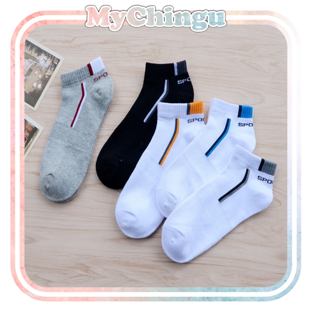 ❀ Chingu ❀ KK007 Kaos Kaki (Tanpa Kemasan) Pria Tipis Pendek Semata Kaki Motif Garis Olahraga Fashion Korea Sock Import Murah