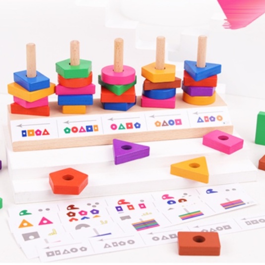 Mainan Edukasi SHAPE &amp; COLOR SORTING PUZZLE / BLOCK MATCHING PUZZLE GAME / Mainan Edukatif Anak Mencocokkan Urutan Bentuk / Mainan Wooden Toys Balok Kayu / Creative Bar Puzzle Shape Sorter / Matching