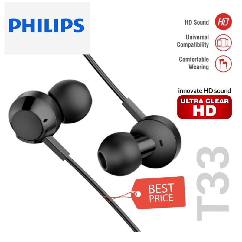 Headset PHILIPS Ori Grade A Full HD Music Bass + Microfone / HANDSFREE - PHILIP T33