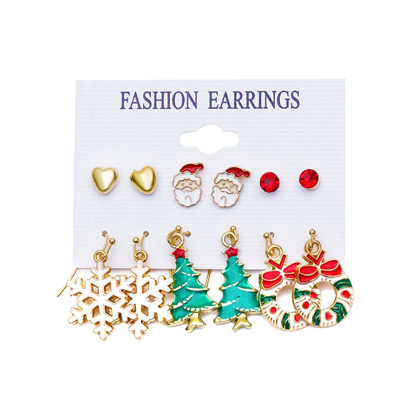 Set Anting Kombinasi Desain Kartun snowflake bell Natal Untuk Wanita