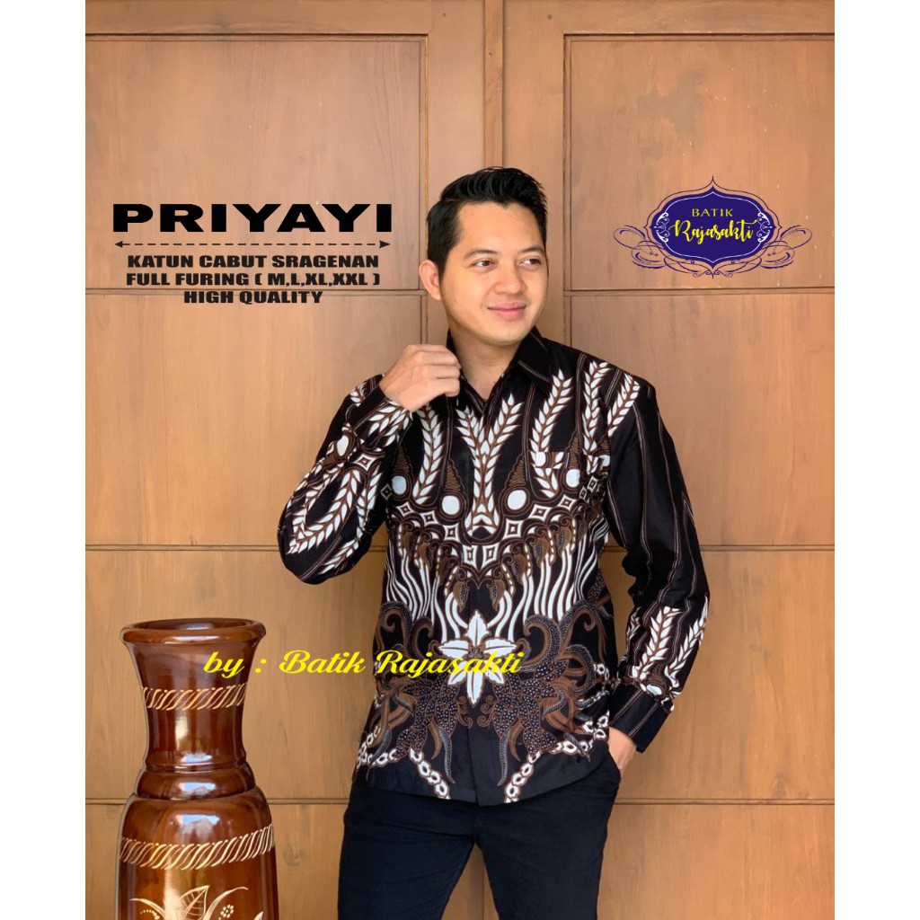 PRIYAYI Kemeja Batik Pria Lengan Panjang Katun Halus FULL FURING Rajasakti