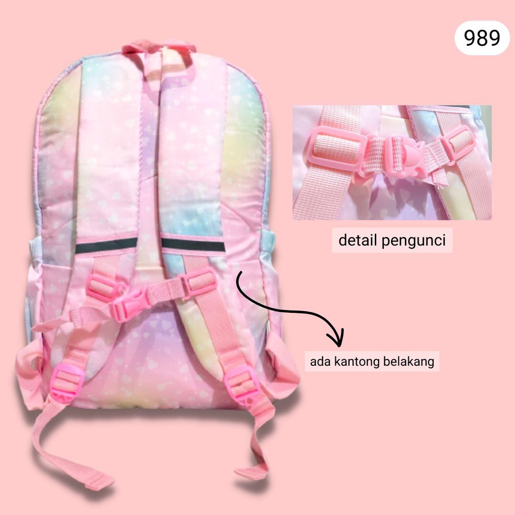 GRATIS Gantungan! Tas Sekolah Import Ransel Anak Cewek Rainbow 989