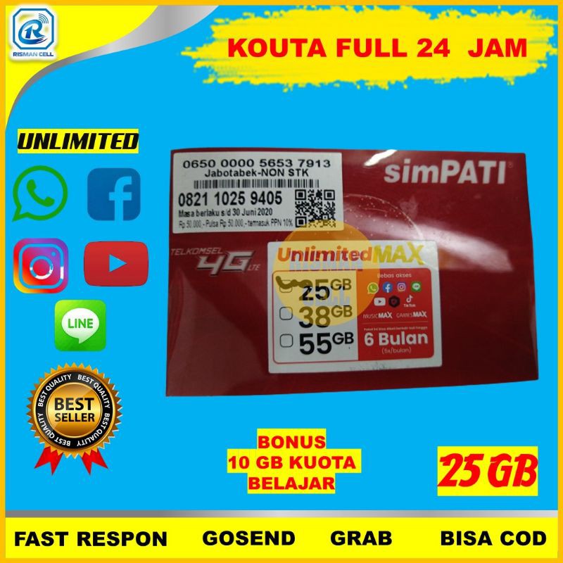 Kartu perdana Sp Kouta Internet Data Simpati Telkomsel Unlimited 24jam Cod Murah Grosir 25gb