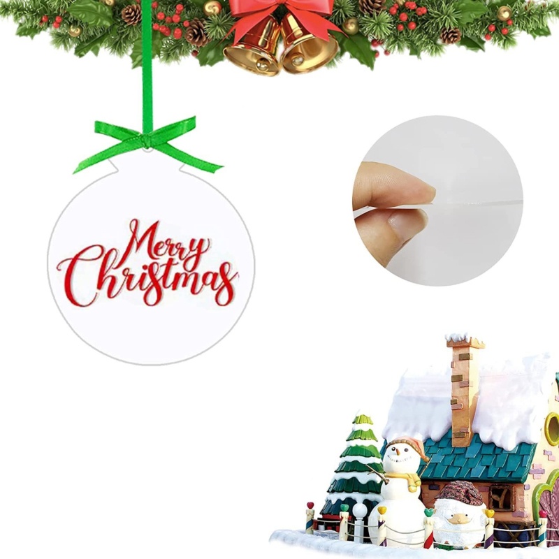 50 Pcs Ornamen Natal Kosong Bahan Akrilik Bening Dengan Lubang Pita