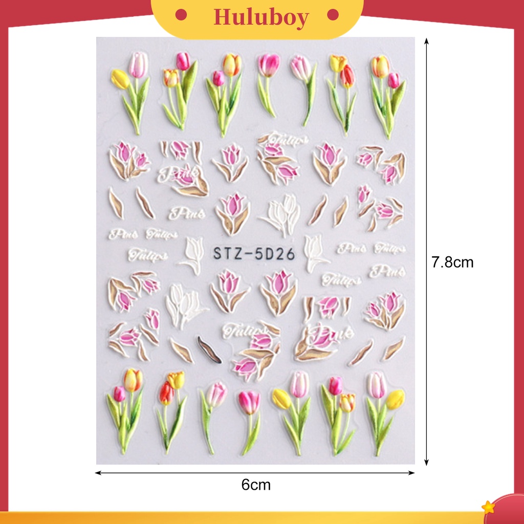 Huluboy Huluboy♡ Stiker Kuku 5D Efek Kertas Tiga Dimensi Desain Tulip Untuk Salon