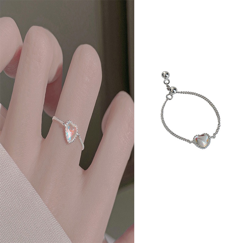 Cincin Rantai Adjustable Bentuk Hati Warna-Warni Gradasi Untuk Wanita