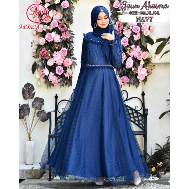 GAUN AKASMA MUTIARA / DRESS KOMBINASI TILLE DOT / DERSS PESTA / dress mewah