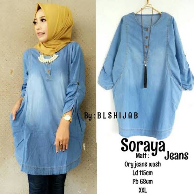 Baju wanita model balon jeans wash blouse jumbo bisa ukur xxl