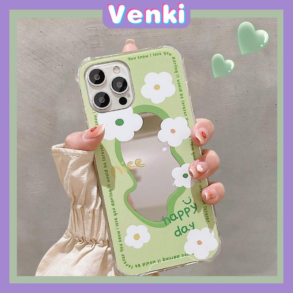 iPhone Case Acrylic HD Mirror Airbag Shockproof Protection Camera Cute Line Green Flowers Compatible For iPhone 11 iPhone 13 Pro Max iPhone 12 Pro Max iPhone 7 Plus iPhone xr