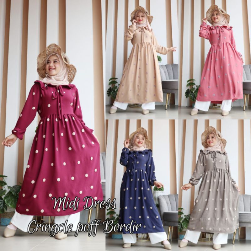 MIDI DRESS CRINKLE POM-POM