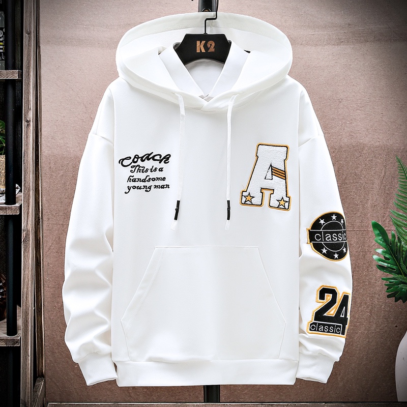 Hoodie Pria Bordir Handuk Sulaman Sweater Kaos Hoodies Lengan Panjang