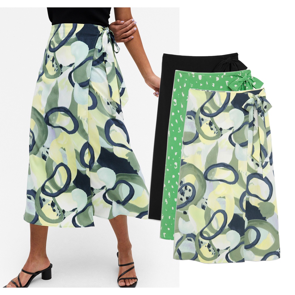Rok MONKI Wrap Skirt - Rok Midi Polos Motif Original - 3 Warna