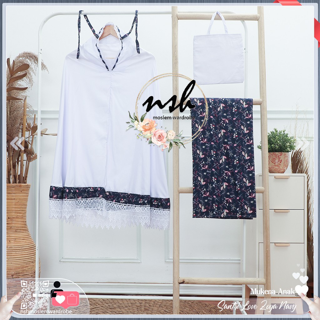 [𝓷𝓼𝓱] Mukena Anak Katun Jepang Santri Renda Love (Muat Hingga Ukuran Tanggung)-Zoya Navy