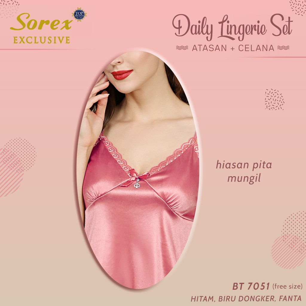 Sorex Lingerie Lovely Series Baju Tidur 1 Set Atasan+Celana Set Renda Premium Satin Look BT 7051