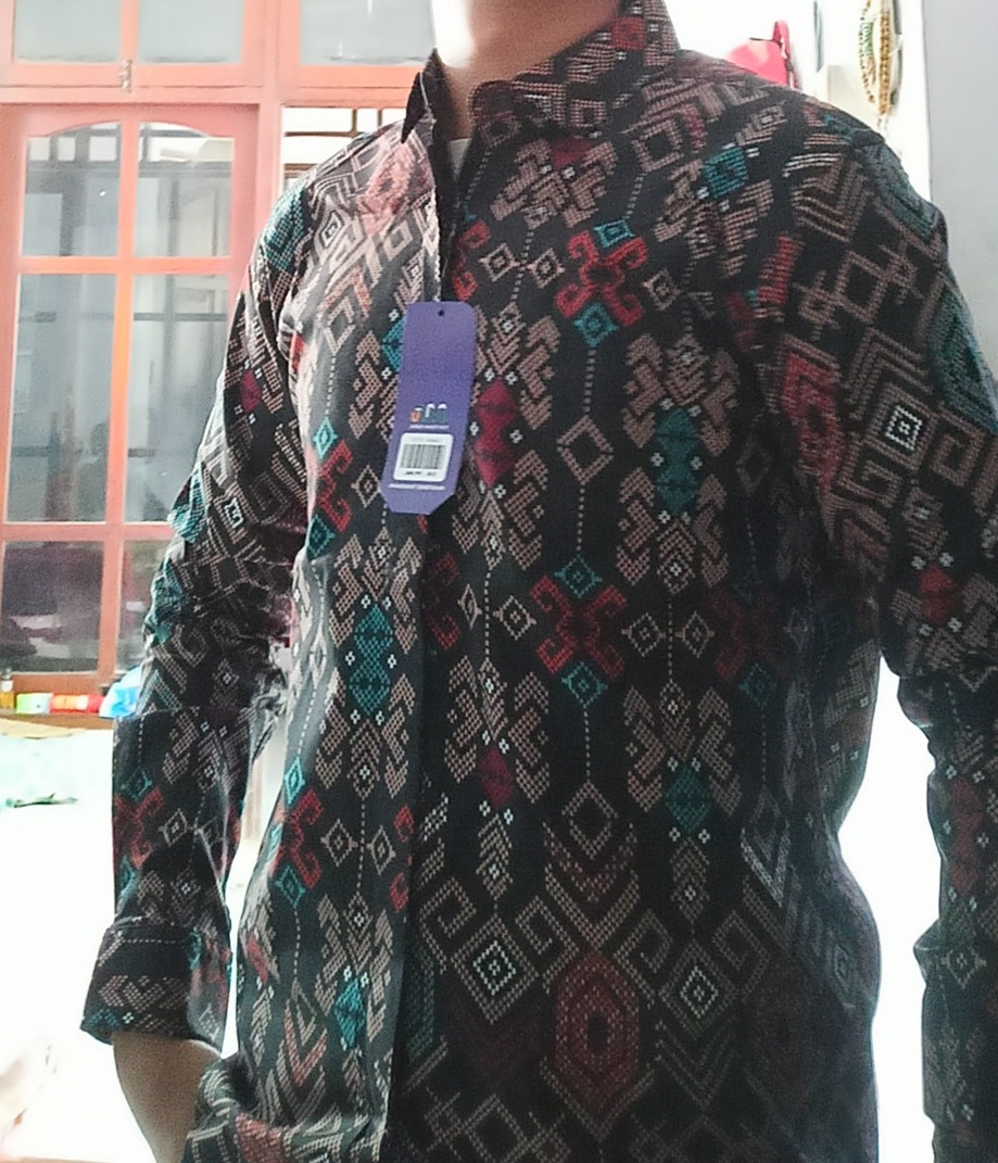 Ondeng88 Kemeja Batik Pria Lengan Panjang Motif Songket Hitam Navy Tosca