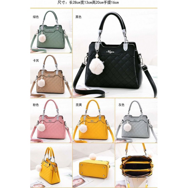 BJ1516 - YELLOW/KHAKI/GREEN/GREY/BLACK/PINK - TAS SLEMPANG JINJING TOTEBAG HANDBAG FREE GANTUNGAN BULU TAS WANITA FASHION IMPORT MODIS ELEGAN TERMURAH TERLARIS TERBARU BAGSTORE JAKARTA TAS BATAM BTH169B GT1666 LT1686 ZC7915 EL516 BQ2853 BTH169