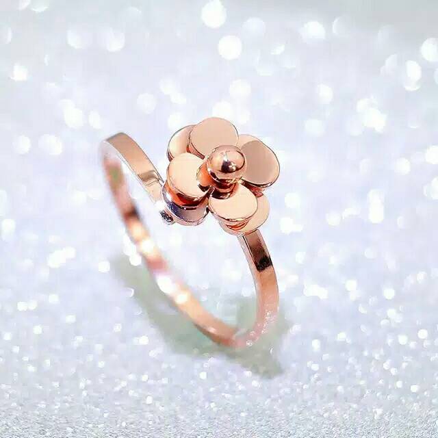 GG cincin Bunga 3 Dimensi Titanium Rose Gold 18#CC