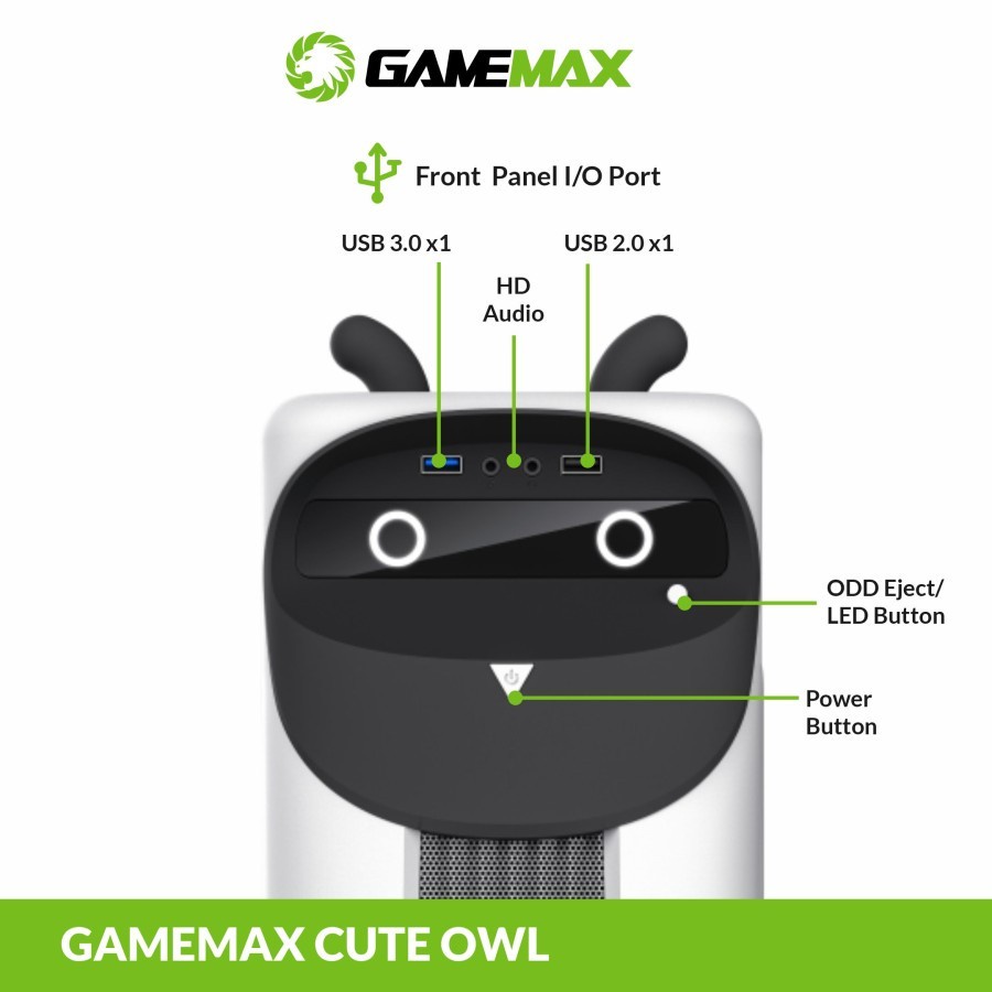 Casing Komputer Gamemax Cute Owl m-ATX Free 1 Fan RGB