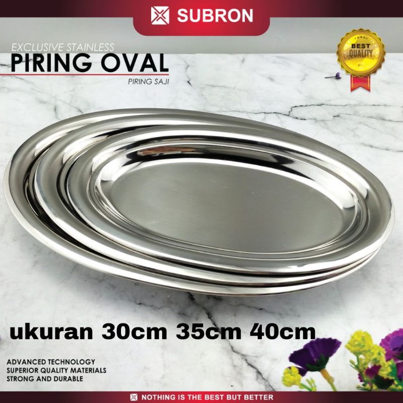 SUBRON piring oval stainless 30cm/ piring ikan sate stainless tebal / nampan oval stainless tebal 30cm 35cm 40cm