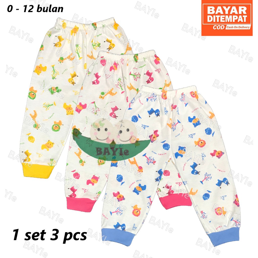 BAYIe - 3 pcs Celana Panjang Bayi/Anak Buka MELODY umur 0-12 bulan