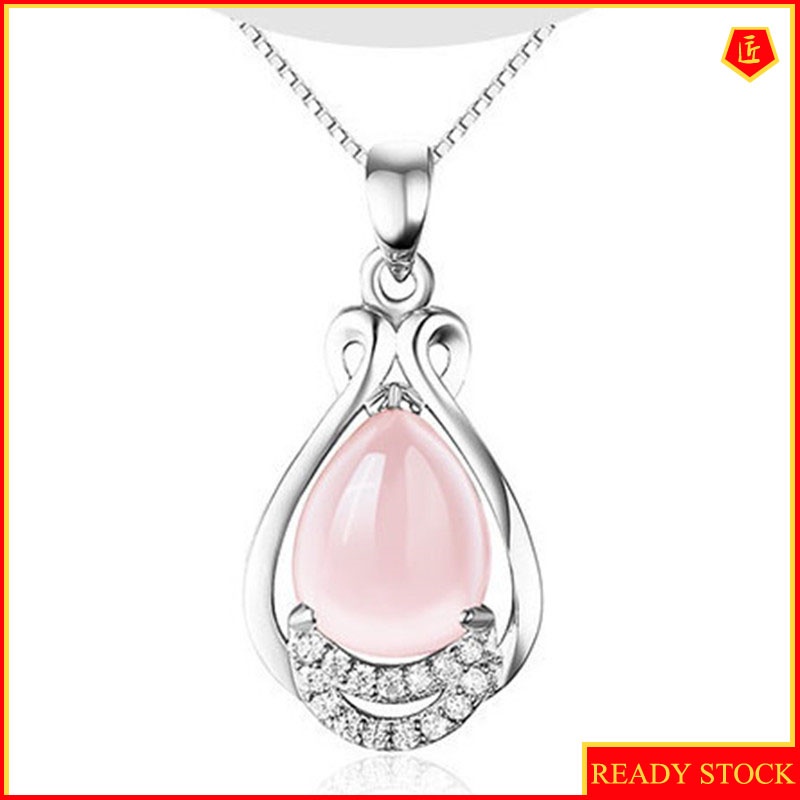 [Ready Stock]Korean Necklace Rose Gold Plated Pink Crystal Women's Pendant Elegant Fashion