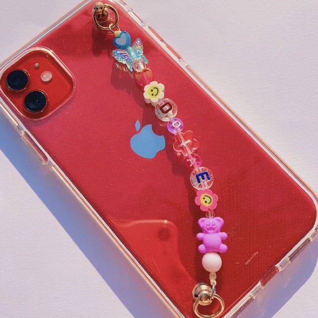 [TANPA CASE] custom smiley beads phone hook/ korean chain grip popsocket/ phone strap/ phone chain