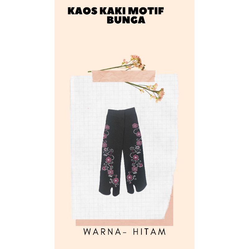 KAOS KAKI JEMPOL NYLON MOTIF BUNGA MUSLIMAH DEWASA TAPAK HITAM-Bunga Hitam