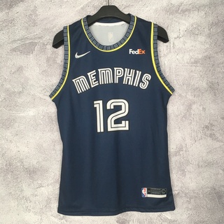 Ja Morant Memphis Grizzlies #12 Dongker Navy City Jersey Basket NBA Swingman Kaos Baju Custom Atasan