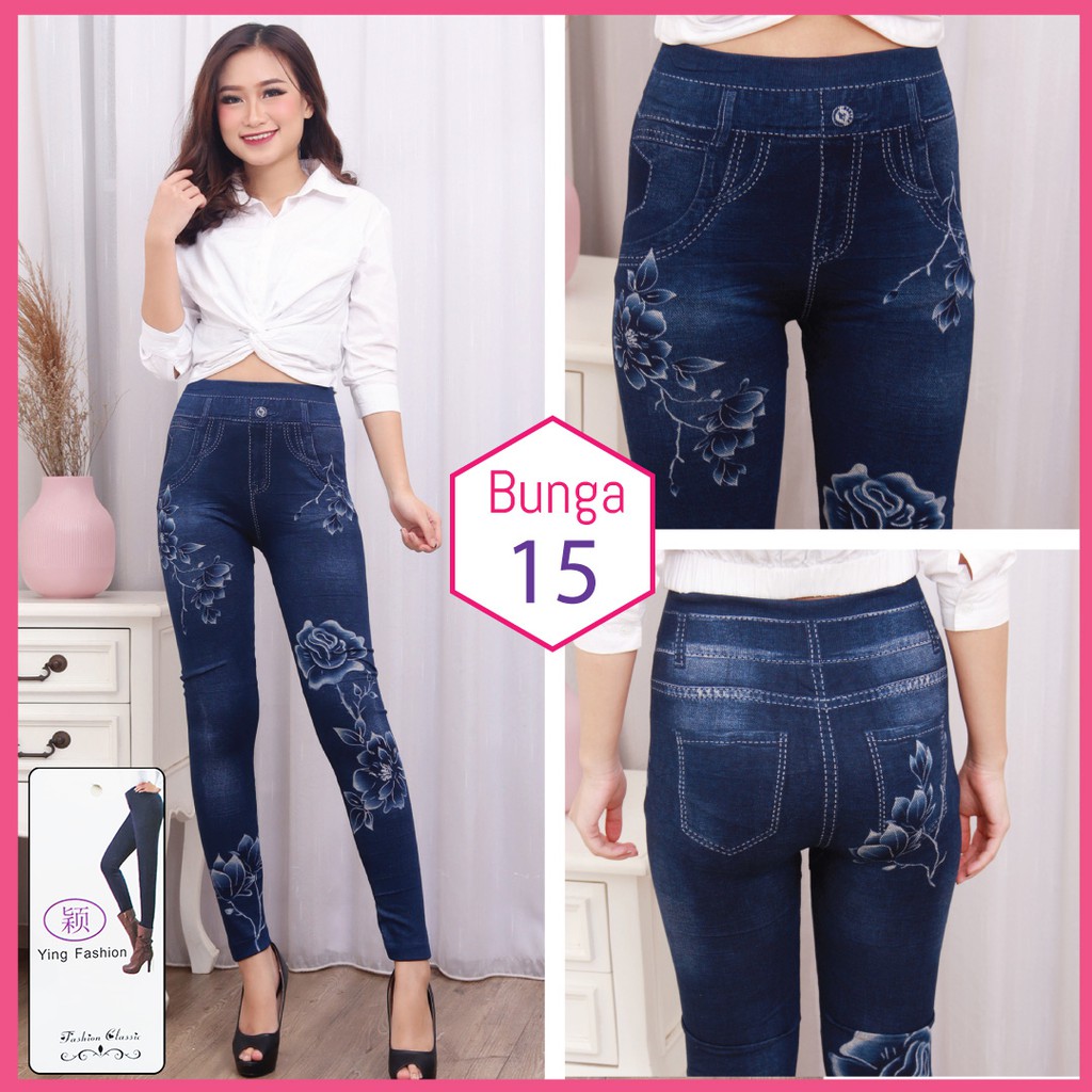 legging Jeans Bunga #15 / Legging Bunga Wanita