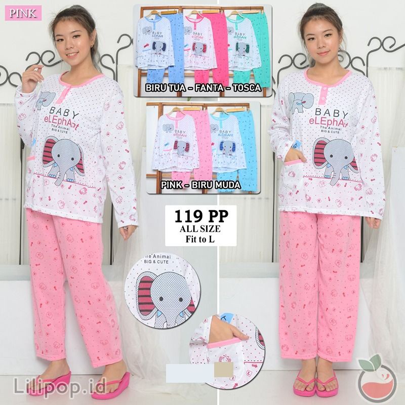 SUNCHERY COD BAJU TIDUR KEKINIAN PP ALL SIZE BAHAN KAOS/BAJU TIDUR PP TERJANGKAU/SLEEPWEAR-ELEPHANT PTH PINK