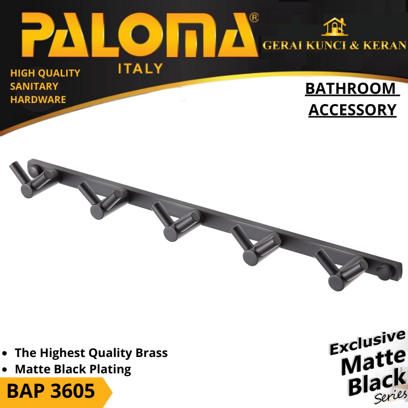 PALOMA BAP 3605 Kapstok Gantungan Baju Handuk Rak Hanger Mandi 10 Kait Hitam Black