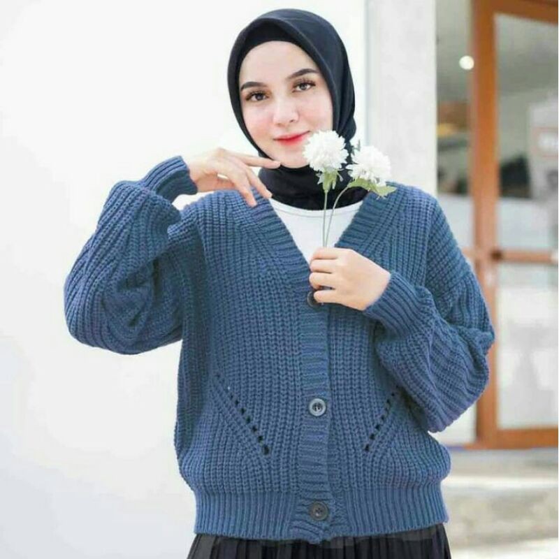 Cardigan Rajut Motif DHIYA | type 3 Get | Rajut TEBAL Premium | Pakaian Rajut Atasan Wanita-Denim