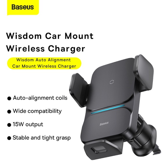 Baseus Car Mount Holder Mobil Fast Wireless Charger 15w Auto Clamp