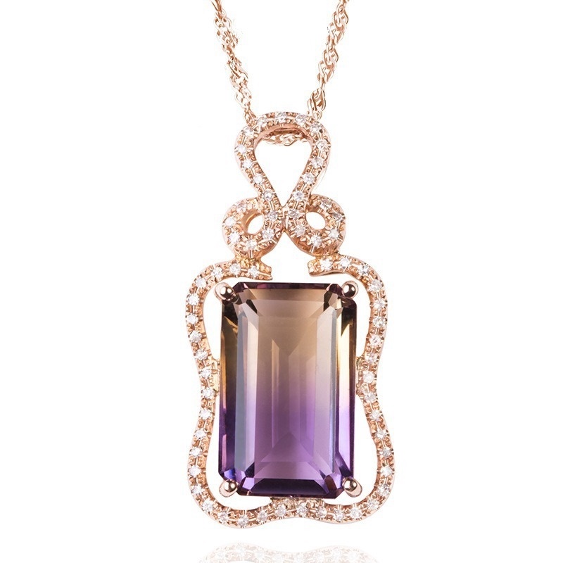 [Ready Stock]Fashion Luxury Inlaid Colored Gemstone Pendant 18K Rose Gold Plated Necklace