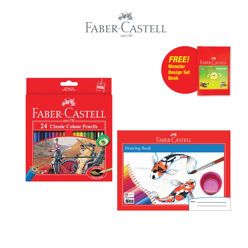 Faber-Castell Pensil Warna set 24 &amp; Buku Gambar A4 Free Activity Book